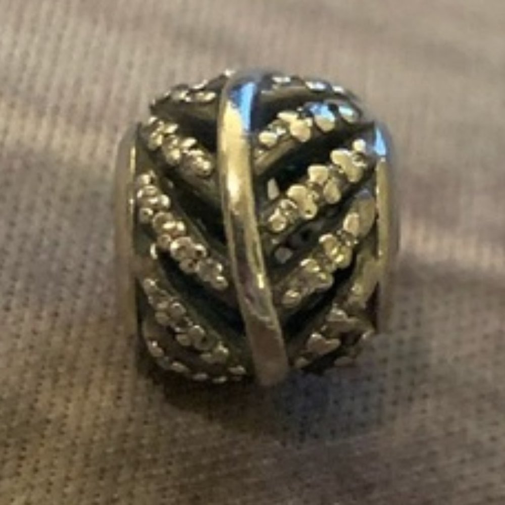 Pandora feather sterling silver cz charm